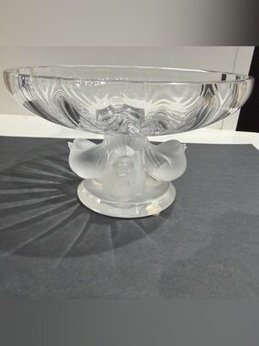 Lalique France Crystal Nogent Compote Bowl Frosted Birds Signed HTF